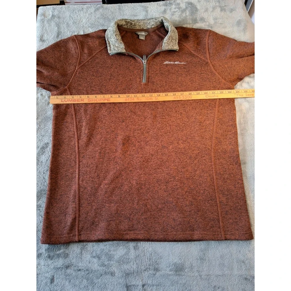 Eddie Bauer Mens Large Rust Orange Marl Fleece‎ Quarter Zip Pullover Sweater